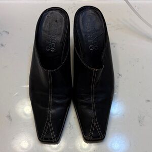 Franco Sarto Black Leather Slip-On Mules with Contrast Stitching
